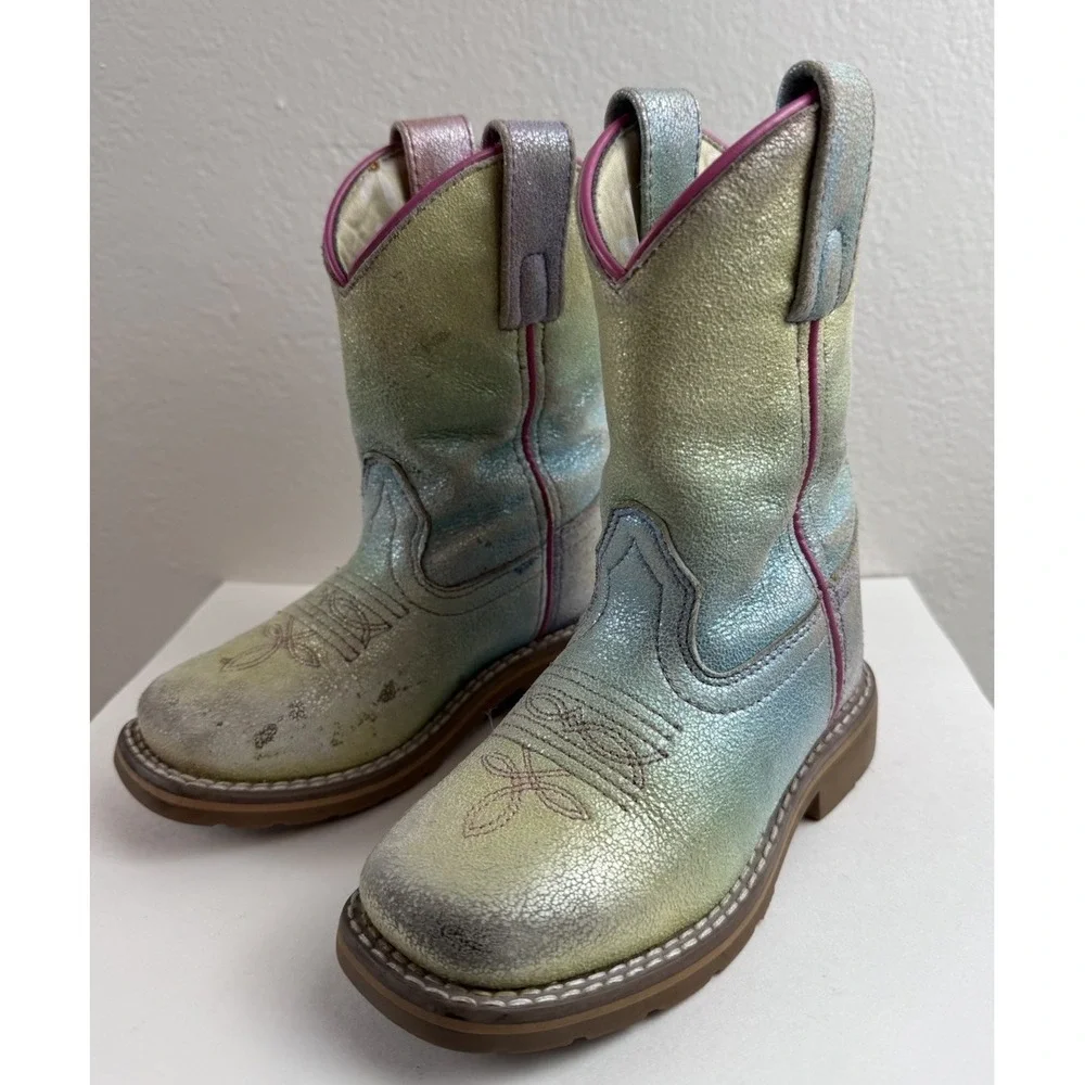 Dan Post Metallic Rainbow Ombre Roper Boots Girls Size 9D Western Cowgirl Boots
